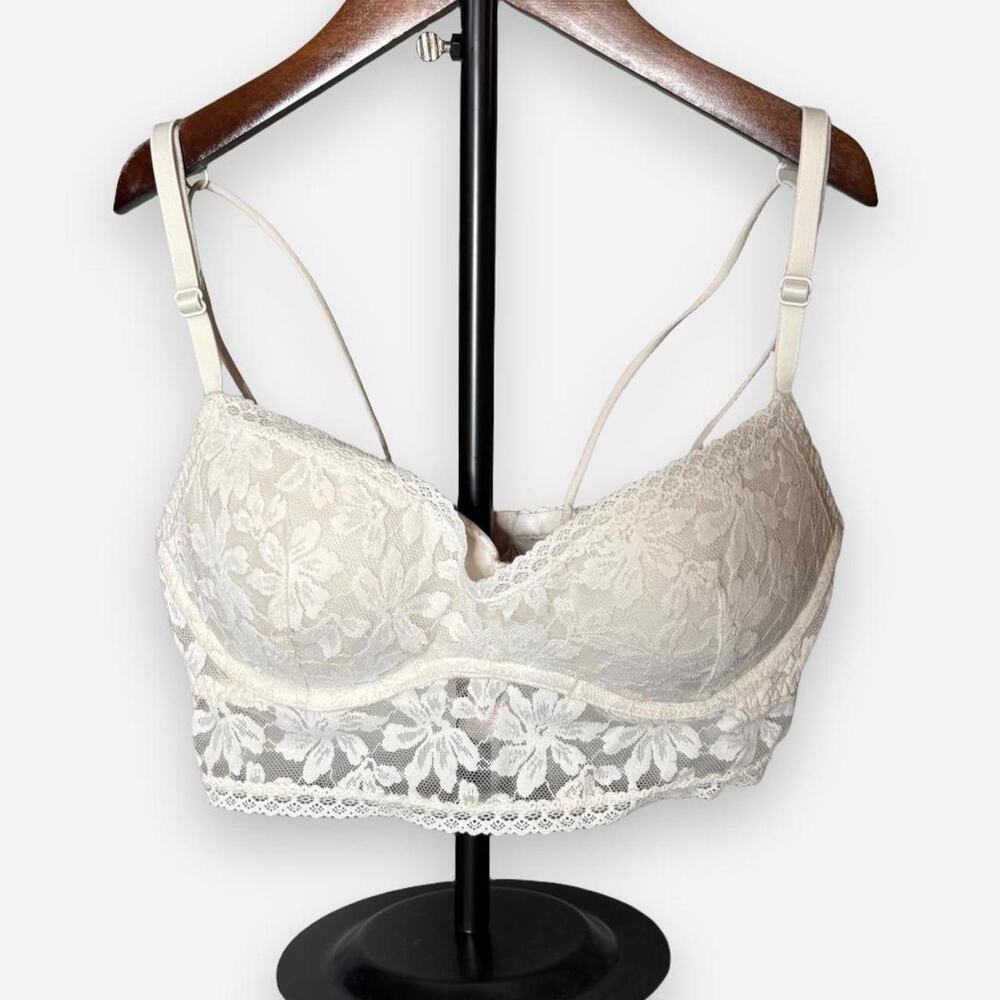 PINK Victoria’s Secret White Floral Lace Longline Bralette Strappy Back Small